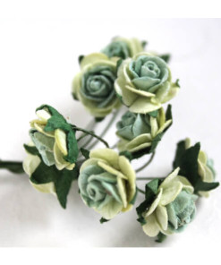 Hoa hồng giấy màu lá pha lá kt 1.5cm (set/5 cái)